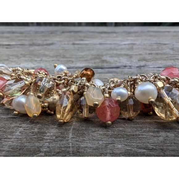 Vintage 22K Gold Vermeil Gemstone & Pearl Bracelet - Peach Chalcedony, Citrine - Picture 6 of 10